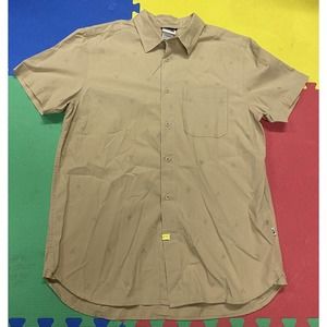 Vintage The North Face Mens Button Down Embroidered Brown Tan Large Khaki Shirt